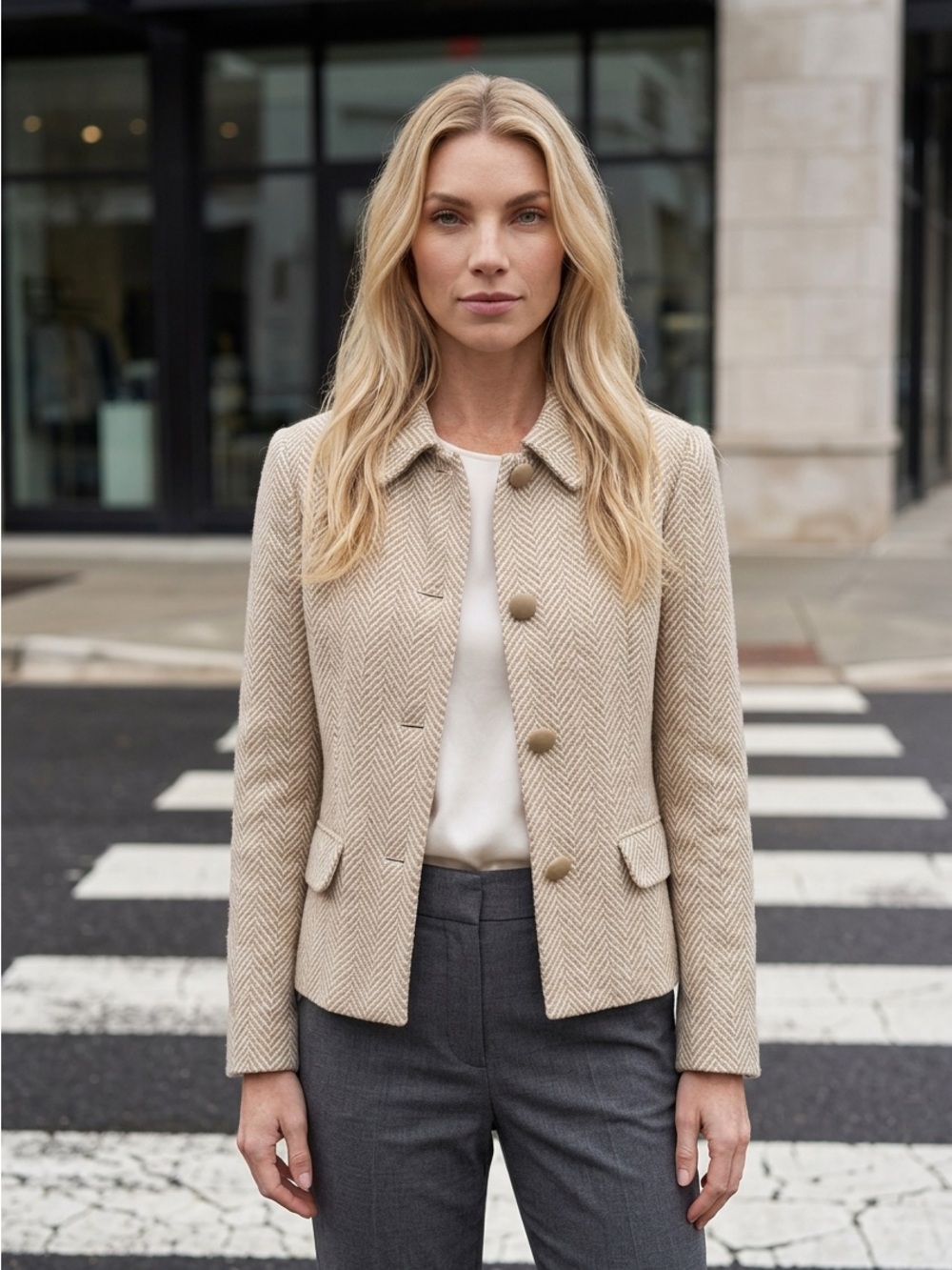 Talbots Beige Herringbone Tailored Jacket